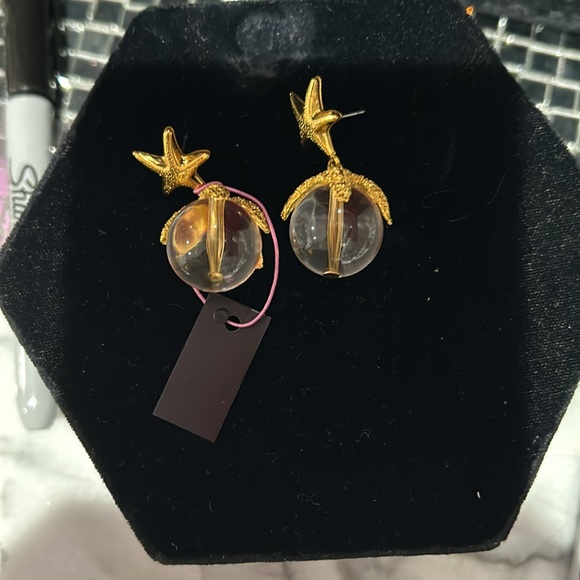 Stunning Vintage Leslie Block Brushed Gold Starfish & Crystal Ball Earrings - Picture 7 of 8